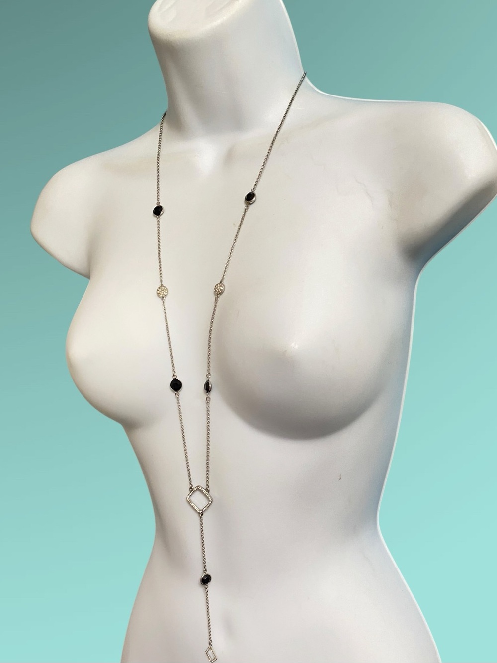 WHITE HOUSE BLACK MARKET Silver Tone & Black Delicate Y Necklace